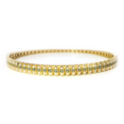 Yogo Sapphire, Enamel & Gold Hinged Bangle - "Highline"