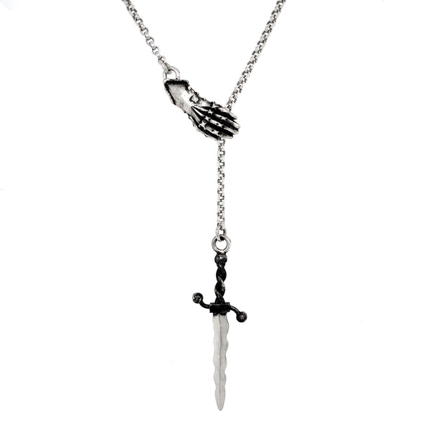 Sterling Silver Dagger & Gauntlet Lariat Necklace - "Misericord"