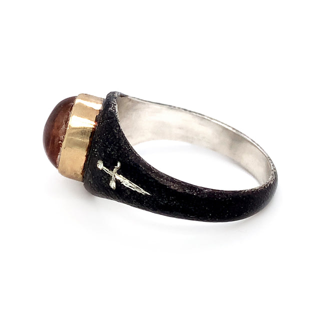 Oxidized Silver & Oregon Sunstone Ring - "Battle Royale"