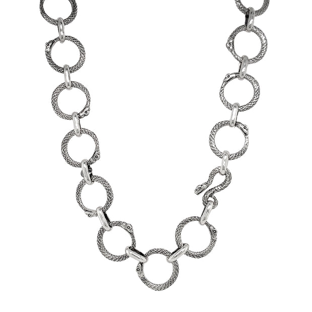 Sterling Silver Ouroboros Link Necklace - "Serpentine Shadows"