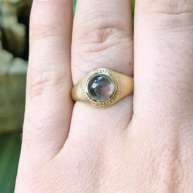 Yellow Gold & Montana Sapphire Ring - "Battle Royale"