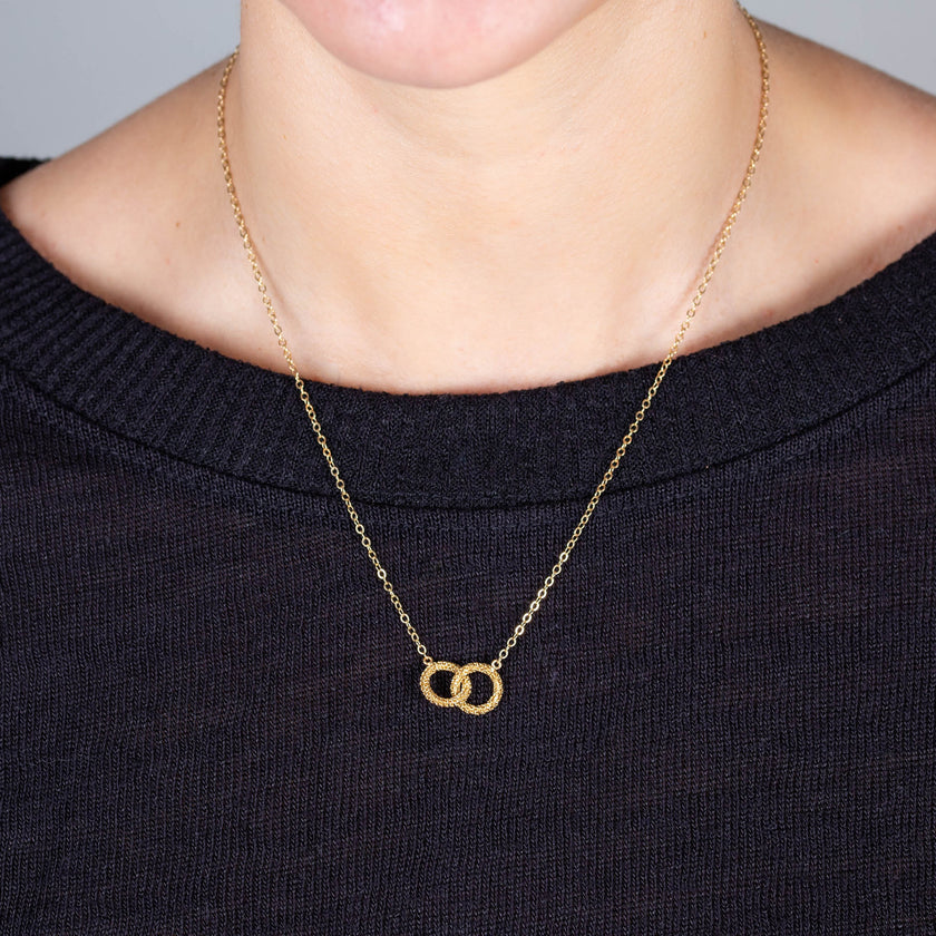 Petite Yellow Gold Necklace - "Interlocking Circles"