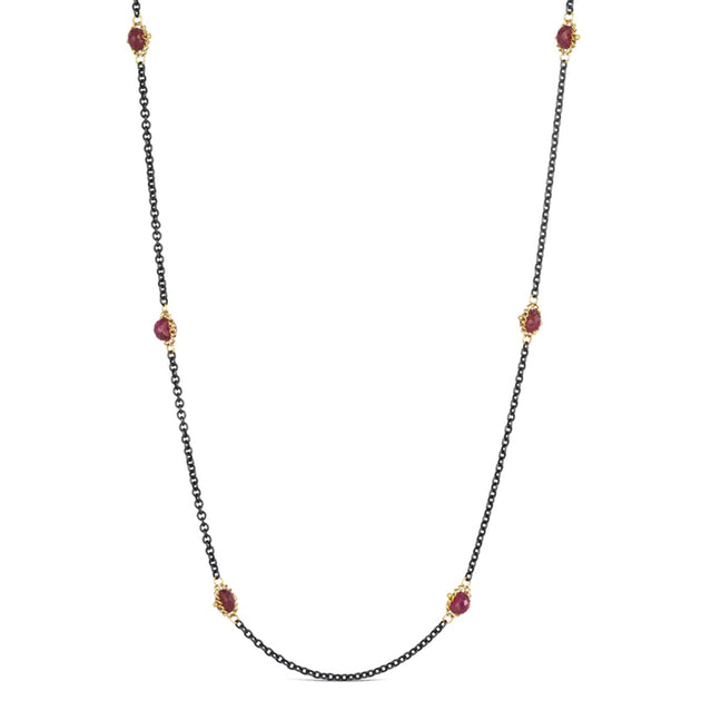 Ruby and Chain Station Necklace -