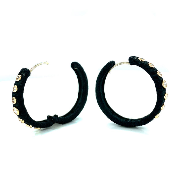 Oxidized Chrome and Diamond Hoops - "Pebble Bold"