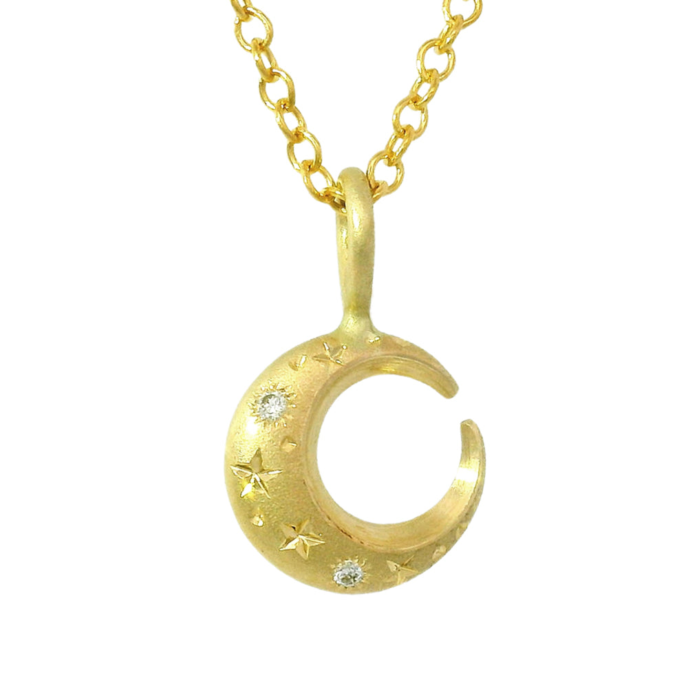 Diamond & Yellow Gold Celestial Pendant - "Crescent"