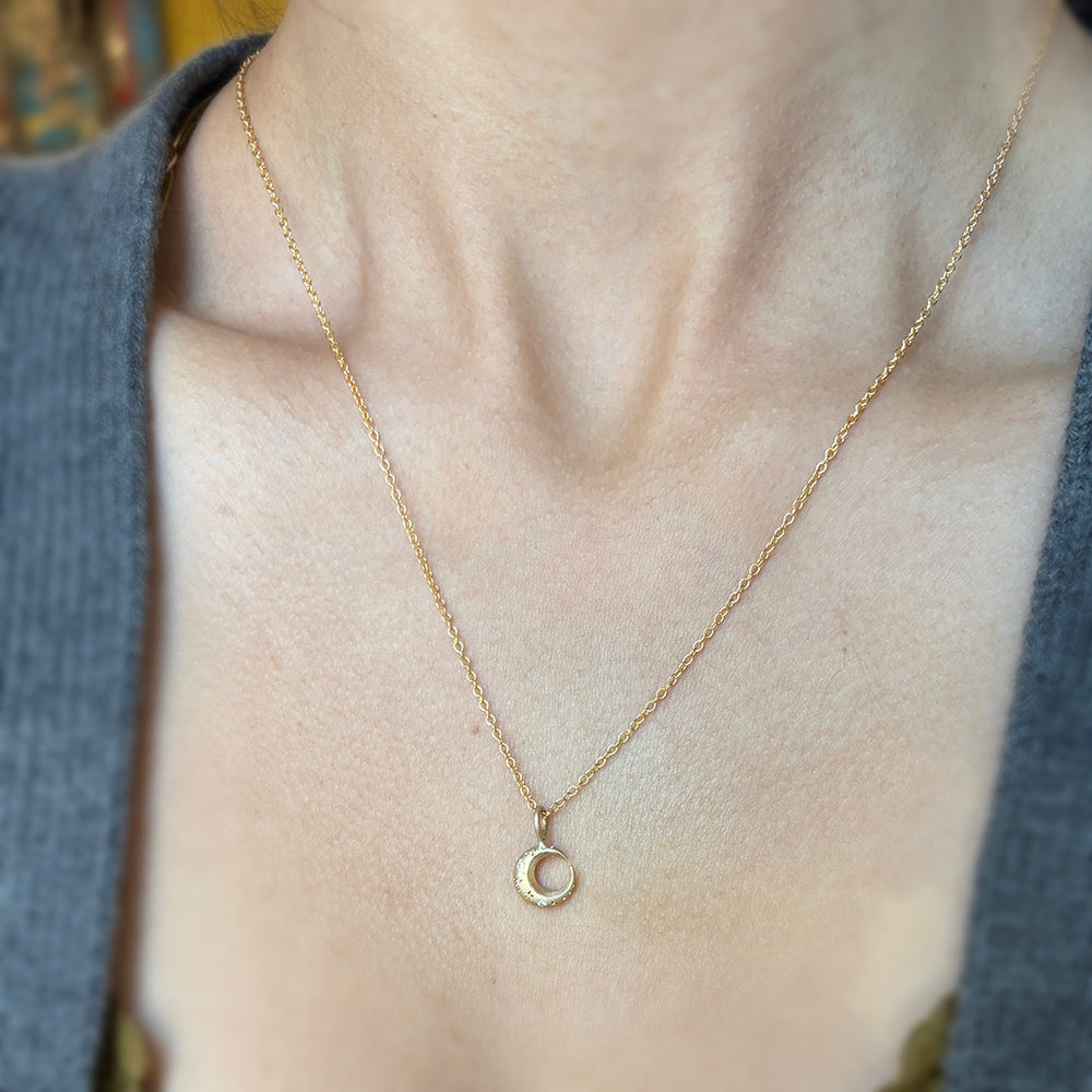Diamond & Yellow Gold Celestial Pendant - "Crescent"