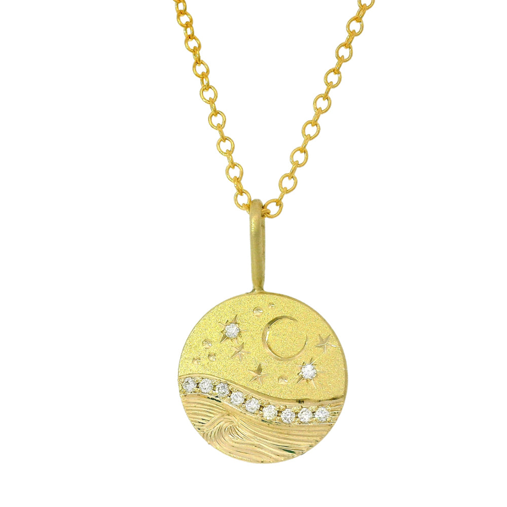 Diamond & Yellow Gold Pendant - "Small Celestial Wave"