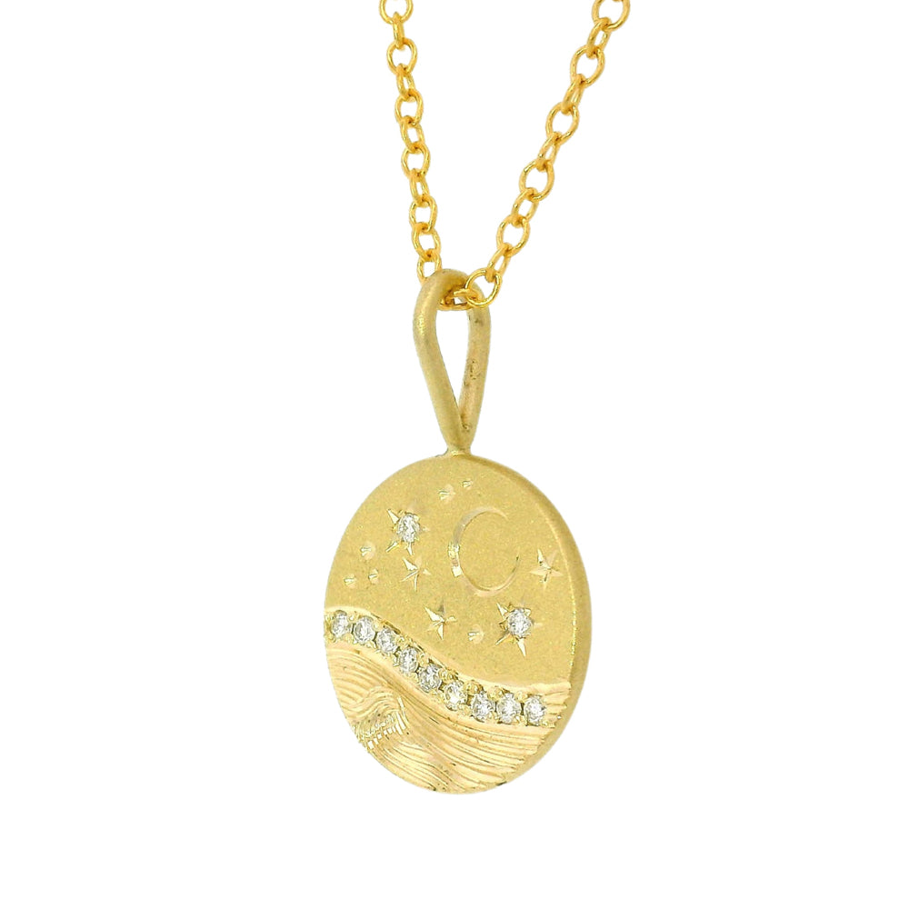 Diamond & Yellow Gold Pendant - "Small Celestial Wave"