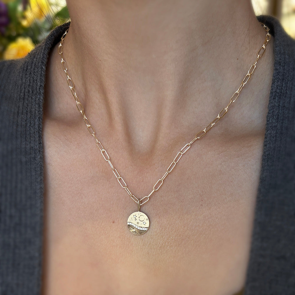 Diamond & Yellow Gold Pendant - "Small Celestial Wave"