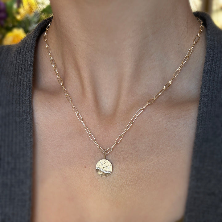 Diamond & Yellow Gold Pendant - "Small Celestial Wave"