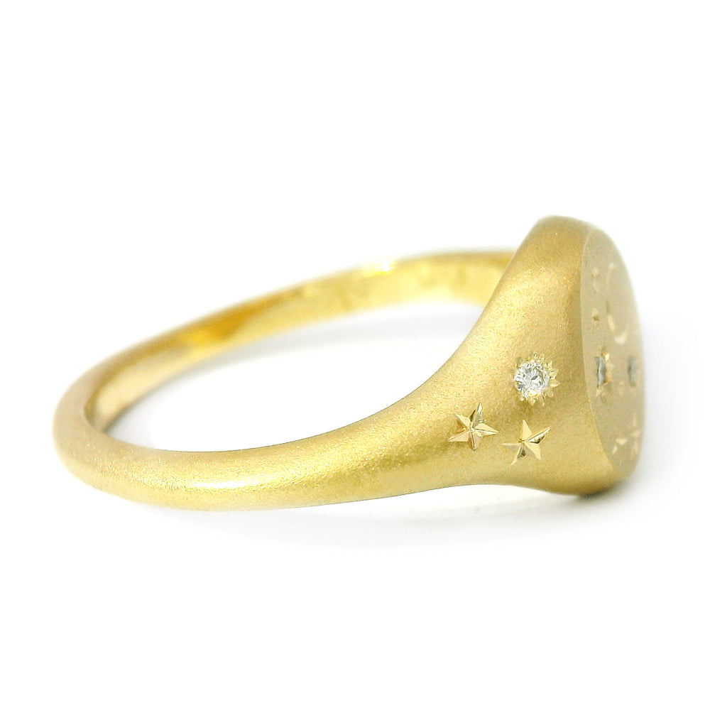 Diamond & Yellow Gold Celestial Ring - "Mini Signet Oval"