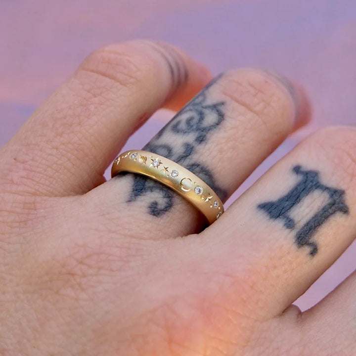 Celestial Yellow Gold & Diamond High Domed Ring- "Star Struck"