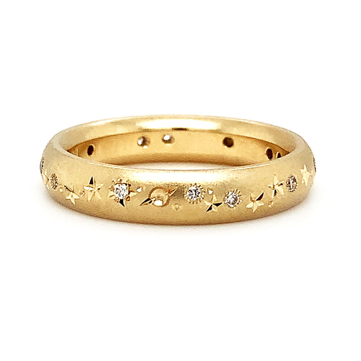 Celestial Yellow Gold & Diamond High Domed Ring- "Star Struck"
