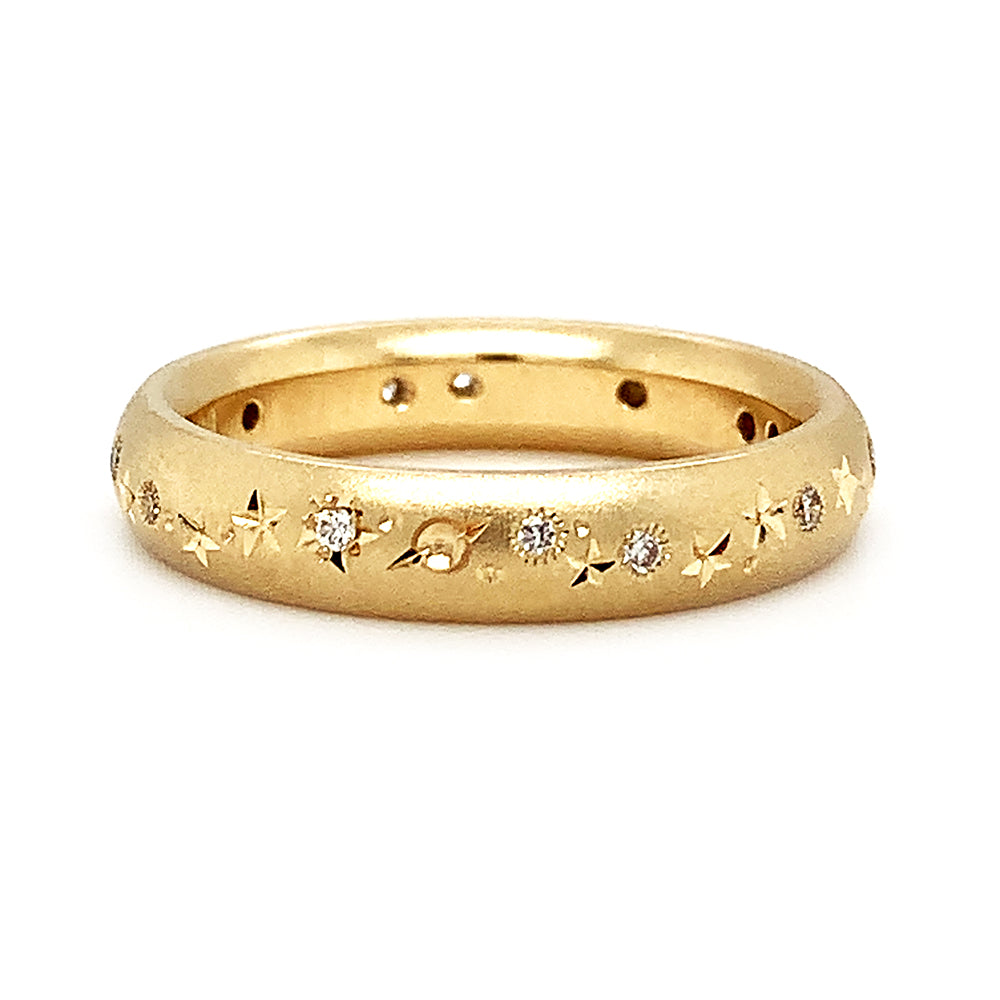Celestial Yellow Gold & Diamond High Domed Ring- "Star Struck"
