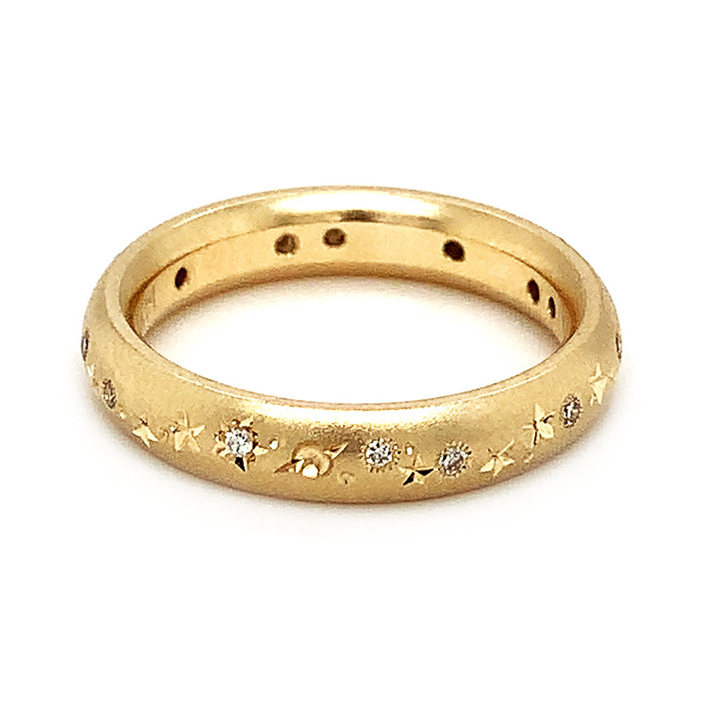 Celestial Yellow Gold & Diamond High Domed Ring- "Star Struck"
