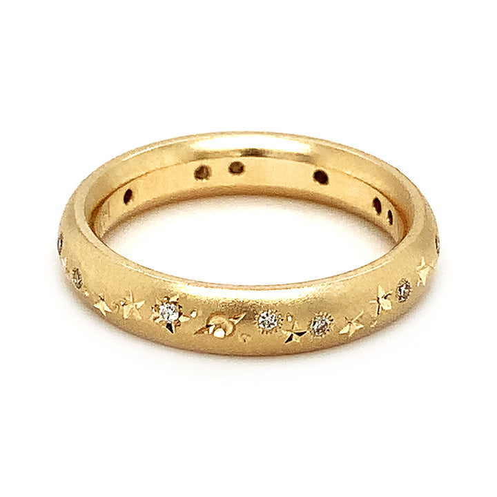 Celestial Yellow Gold & Diamond High Domed Ring- "Star Struck"