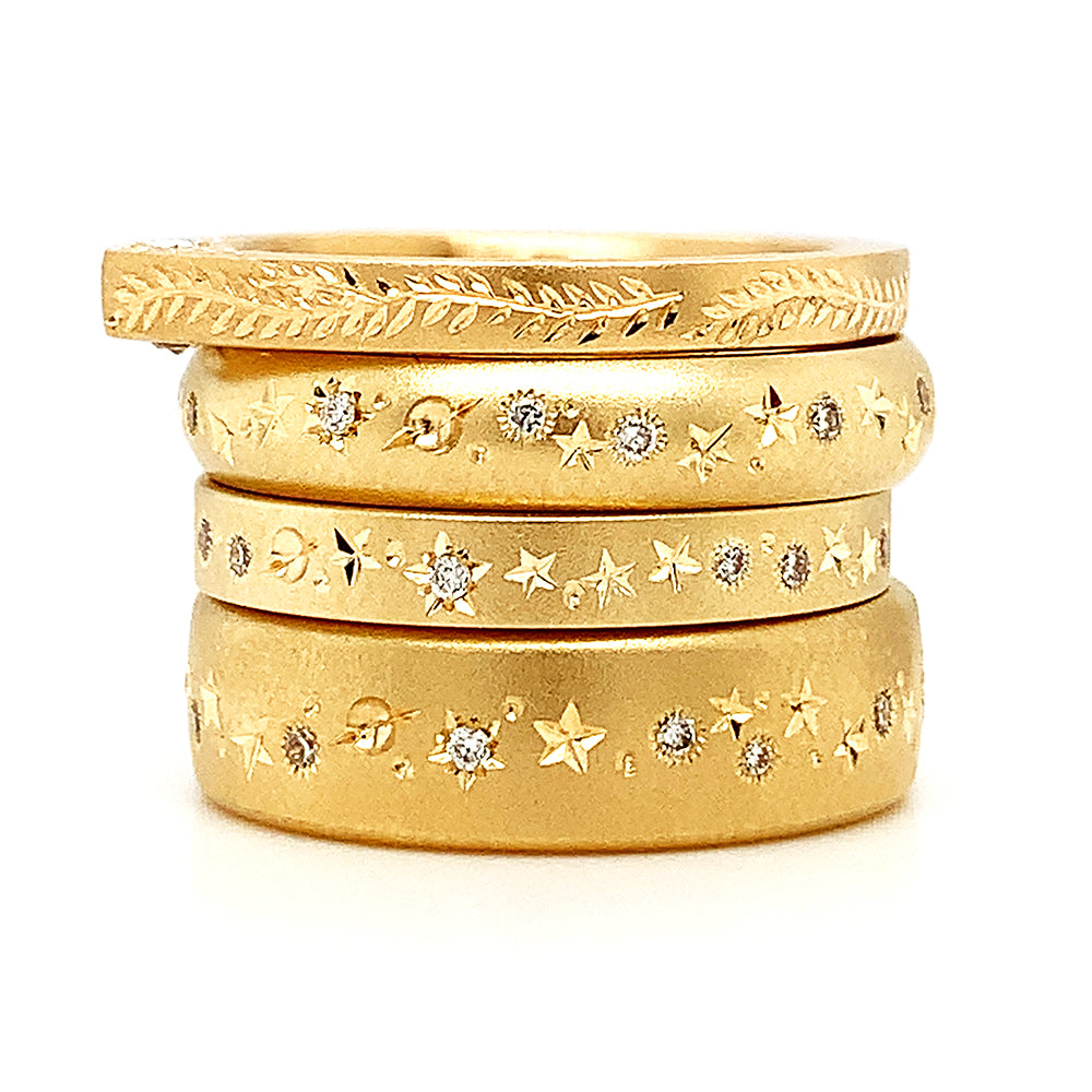 Celestial Yellow Gold & Diamond High Domed Ring- "Star Struck"
