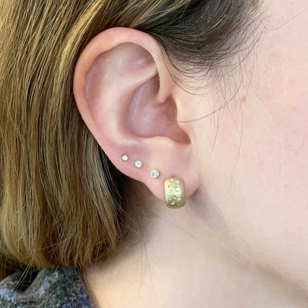 Celestial Yellow Gold & Diamond Chubby Huggie Earrings - "Wish Upon a Star"