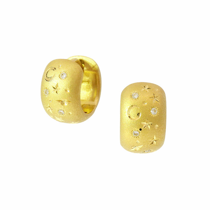 Celestial Yellow Gold & Diamond Chubby Huggie Earrings - "Wish Upon a Star"