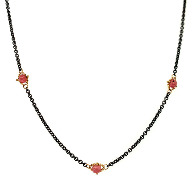 Pink Spinel Rondelle & Yellow Gold Station Necklace - "Roxy's Rouge"