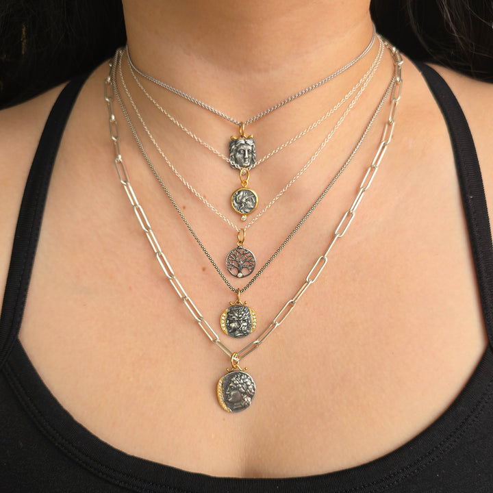 Diamond, Silver & Yellow Gold Pendant - "Athena"