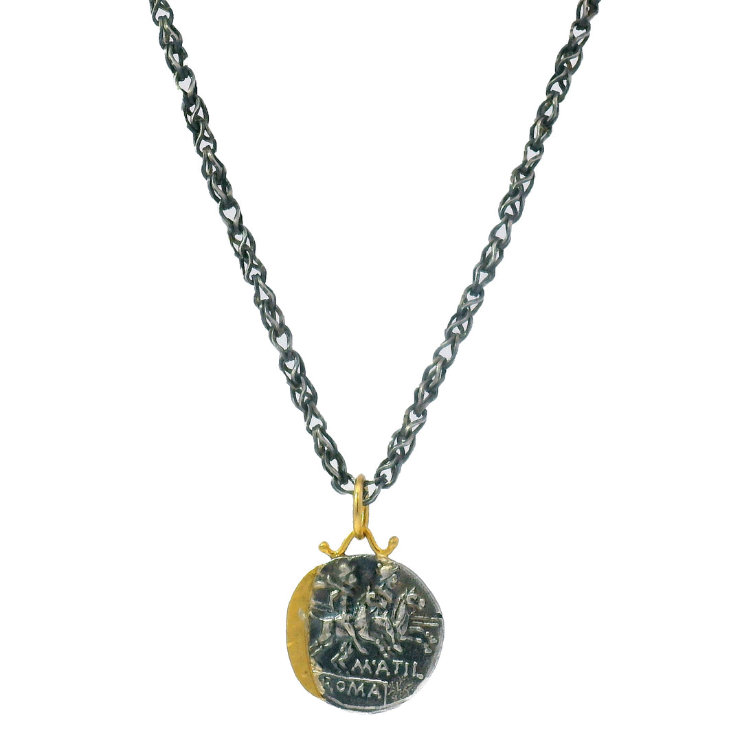 Diamond, Yellow Gold & Silver Coin Pendant - "Roman Soldier"