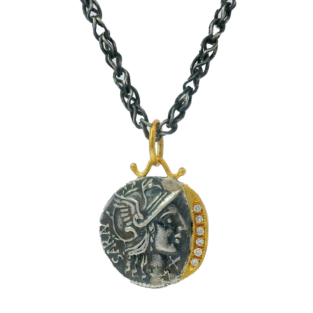 Diamond, Yellow Gold & Silver Coin Pendant - "Roman Soldier"