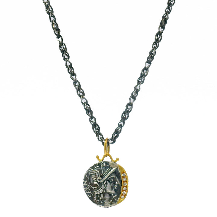 Diamond, Yellow Gold & Silver Coin Pendant - "Roman Soldier"