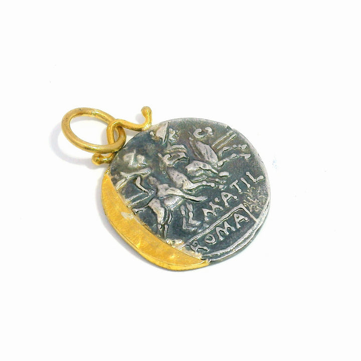 Diamond, Yellow Gold & Silver Coin Pendant - "Roman Soldier"