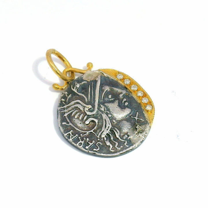 Diamond, Yellow Gold & Silver Coin Pendant - "Roman Soldier"