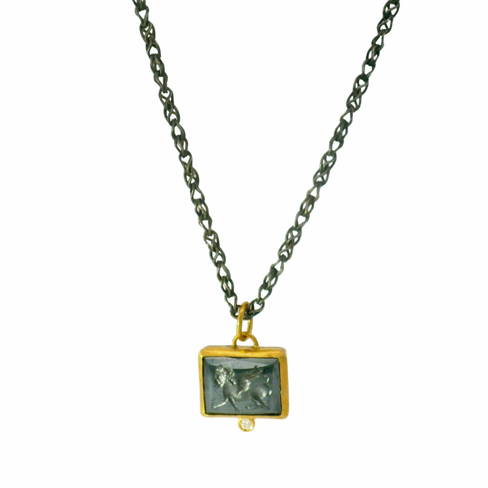 Hematite, Silver, Yellow Gold & Diamond Pendant - "Intaglio Storm"