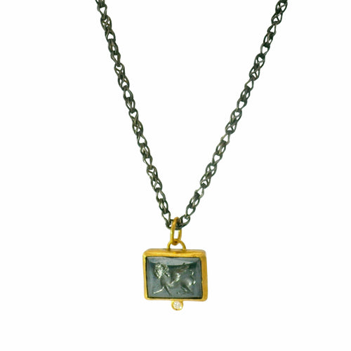 Hematite, Silver, Yellow Gold & Diamond Pendant - "Intaglio Storm"