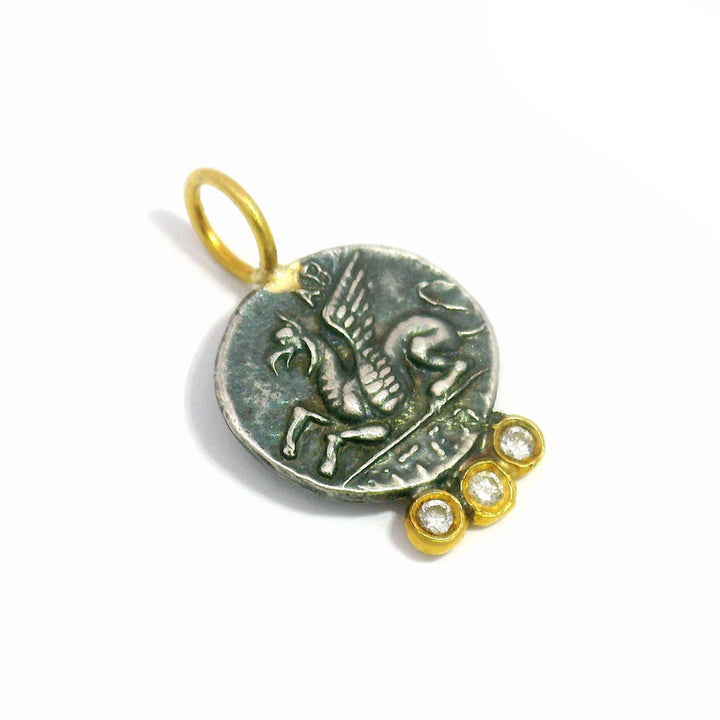 Diamond, Silver & Yellow Gold Pendant - "Pegasus"