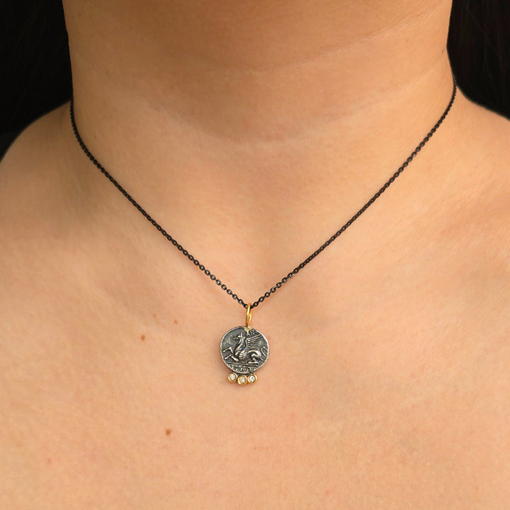 Diamond, Silver & Yellow Gold Pendant - "Pegasus"