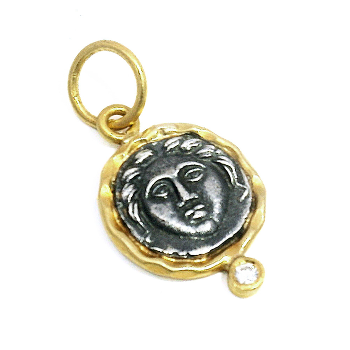 Diamond, Silver & Yellow Gold Pendant - "Helios: God of the Sun"