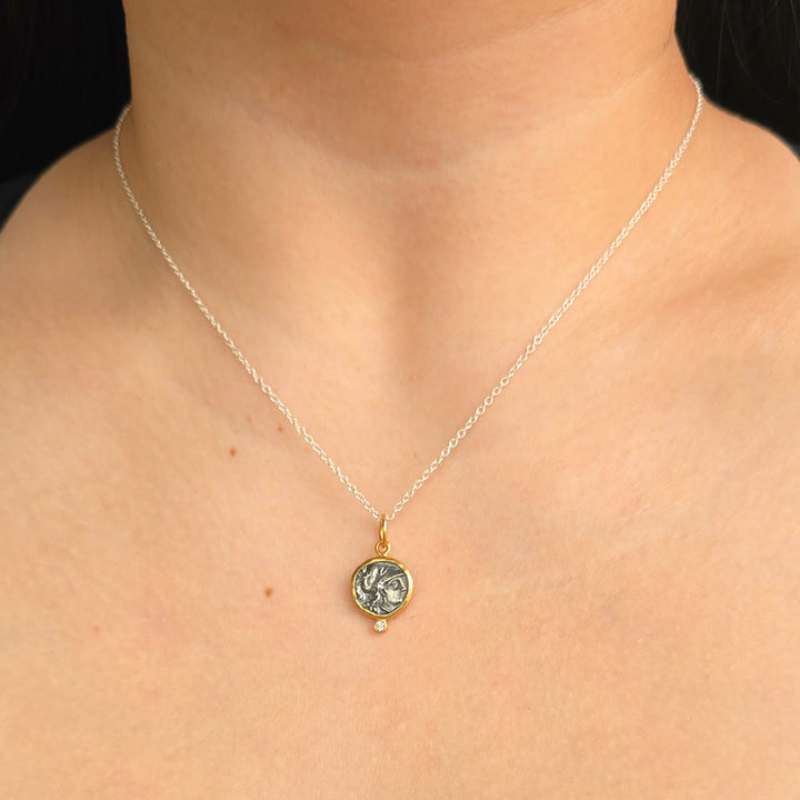 Diamond, Silver & Yellow Gold Pendant - "Athena"