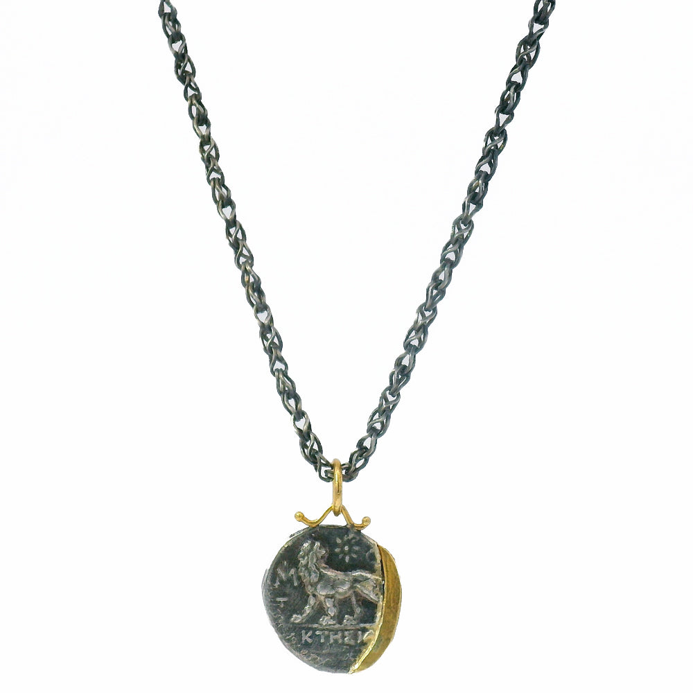 Diamond, Yellow Gold & Silver Coin Pendant - "Goddess of the Hunt"