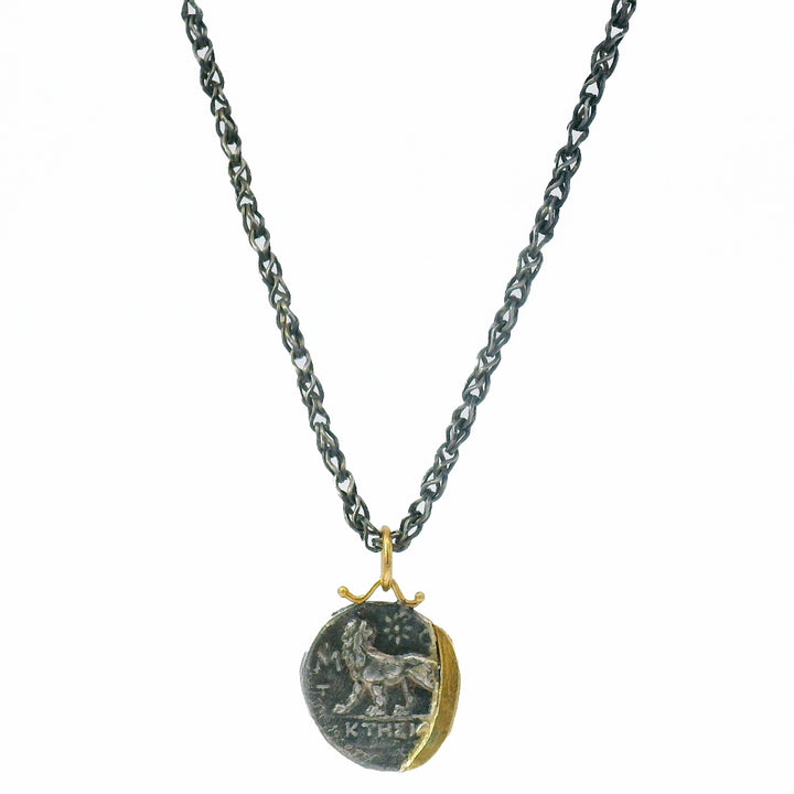 Diamond, Yellow Gold & Silver Coin Pendant - "Goddess of the Hunt"