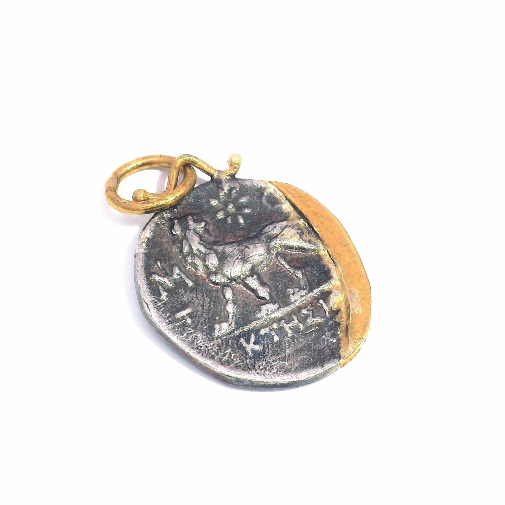 Diamond, Yellow Gold & Silver Coin Pendant - "Goddess of the Hunt"