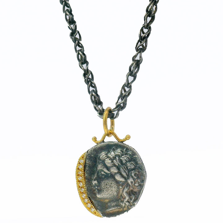 Diamond, Yellow Gold & Silver Coin Pendant - "Goddess of the Hunt"