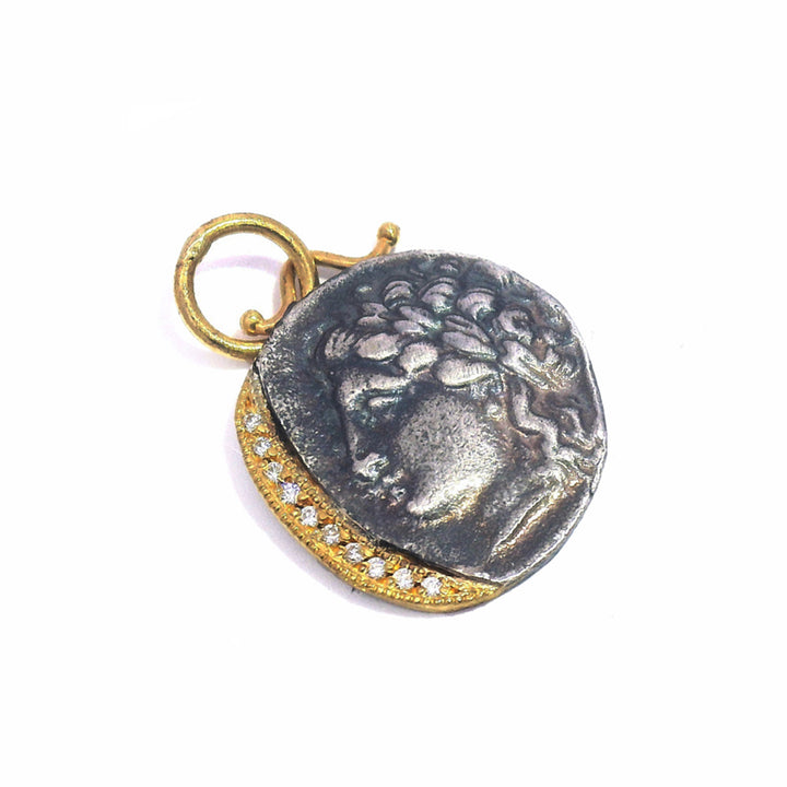 Diamond, Yellow Gold & Silver Coin Pendant - "Goddess of the Hunt"