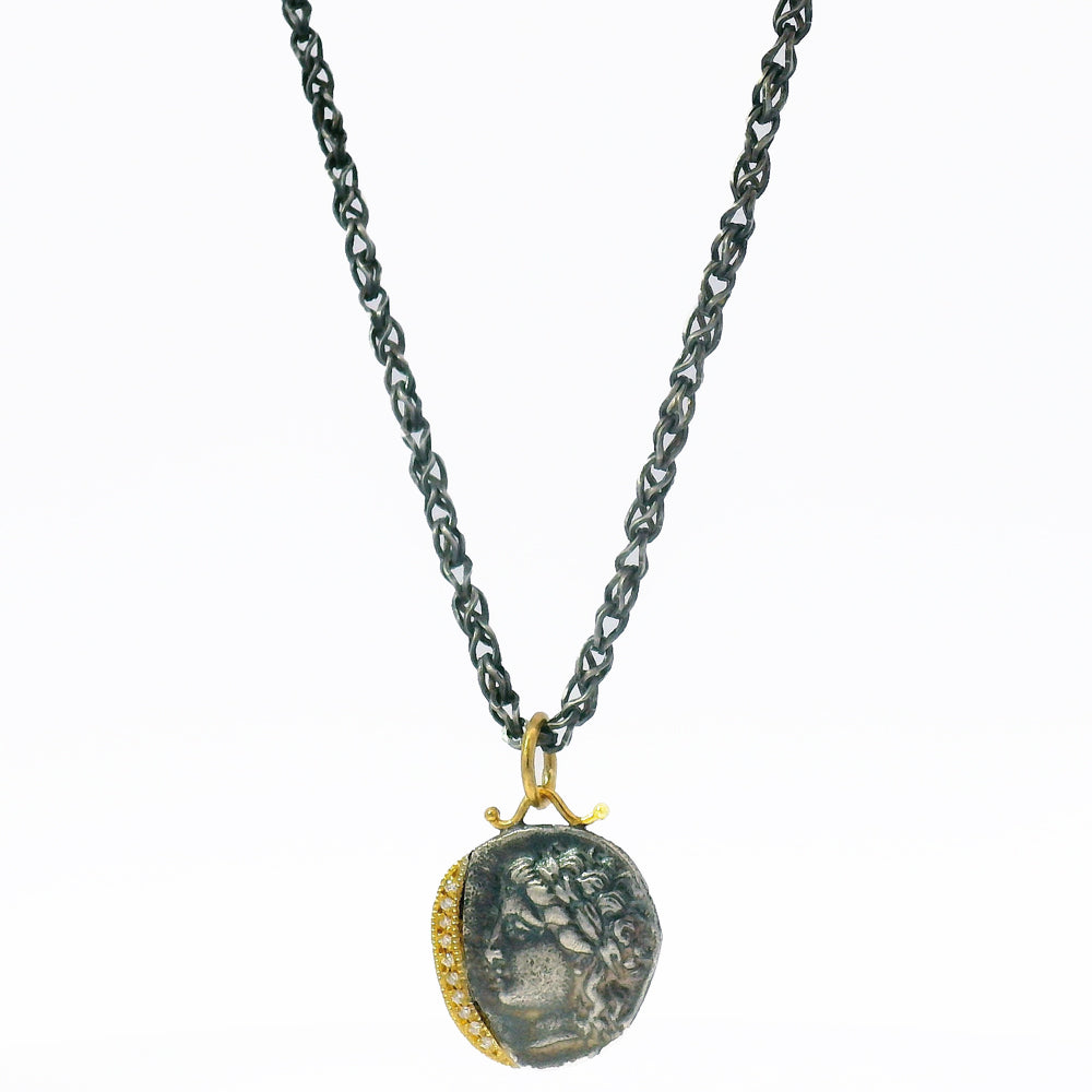 Diamond, Yellow Gold & Silver Coin Pendant - "Goddess of the Hunt"