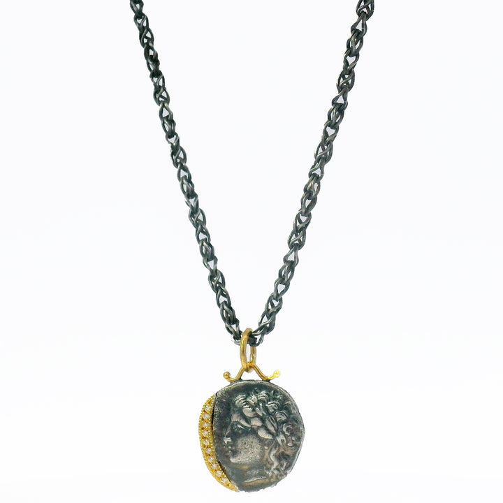Diamond, Yellow Gold & Silver Coin Pendant - "Goddess of the Hunt"