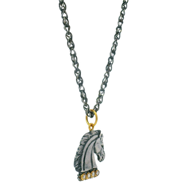 Sterling Silver, Yellow Gold & Diamond Pendant - "Noble Horse"