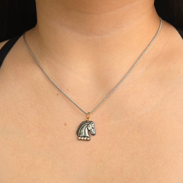Sterling Silver, Yellow Gold & Diamond Pendant - "Noble Horse"