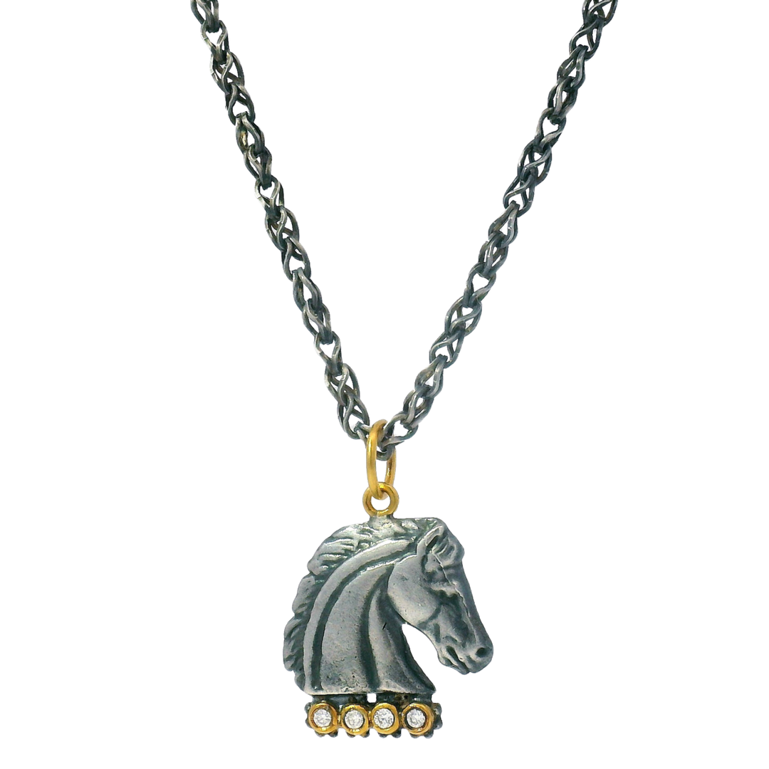 Sterling Silver, Yellow Gold & Diamond Pendant - "Noble Horse"