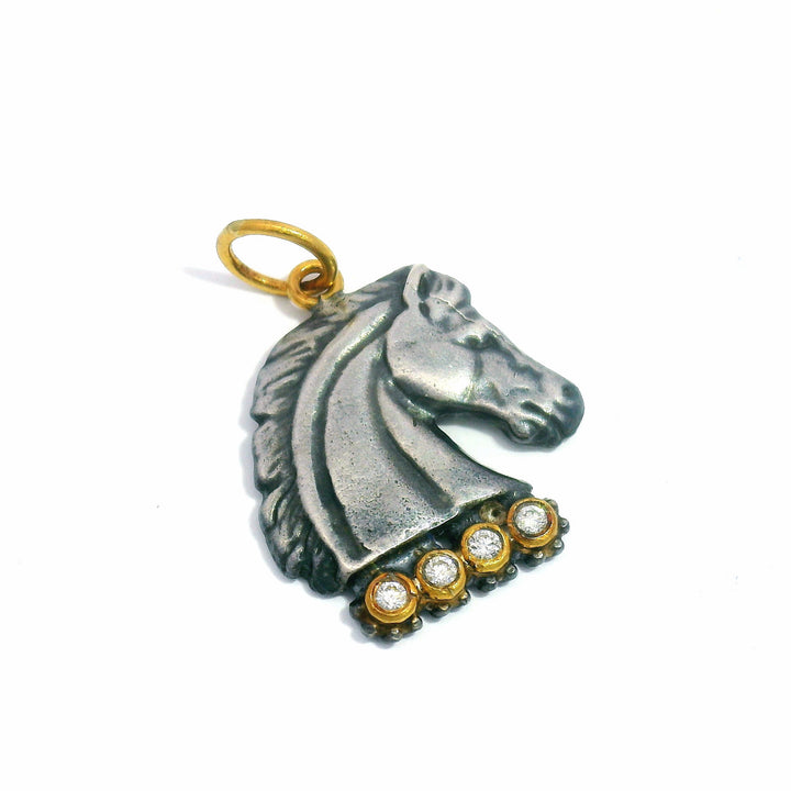 Sterling Silver, Yellow Gold & Diamond Pendant - "Noble Horse"