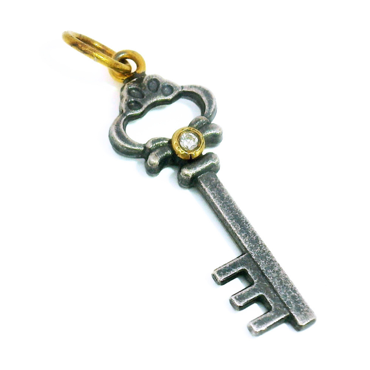 Sterling Silver, Yellow Gold & Diamond Pendant - "Key"