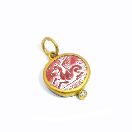 Quartz Based Ceramic Intaglio & Diamond Pendant - "Pegasus"