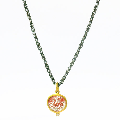 Quartz Based Ceramic Intaglio & Diamond Pendant - "Pegasus"